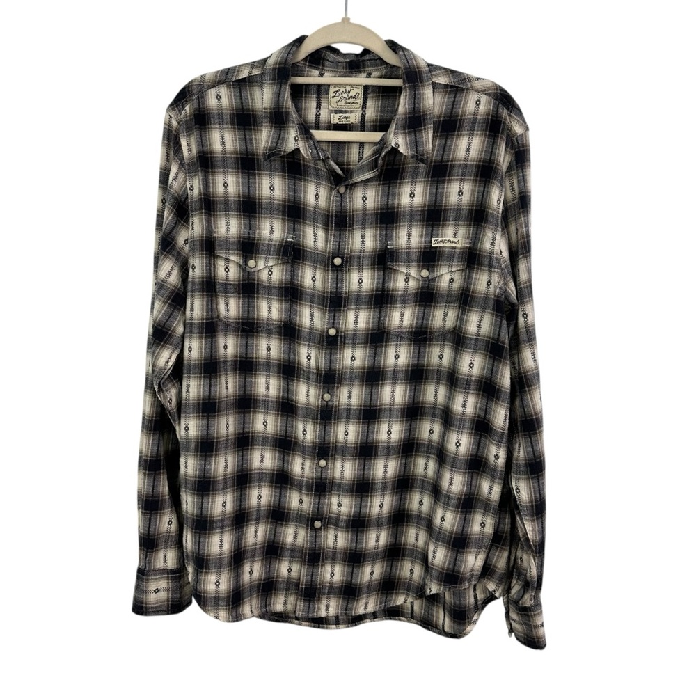 Lucky Brand Sportswear Men's Western Plaid Pearl Snap Long Sleeve Shirt Sz Large